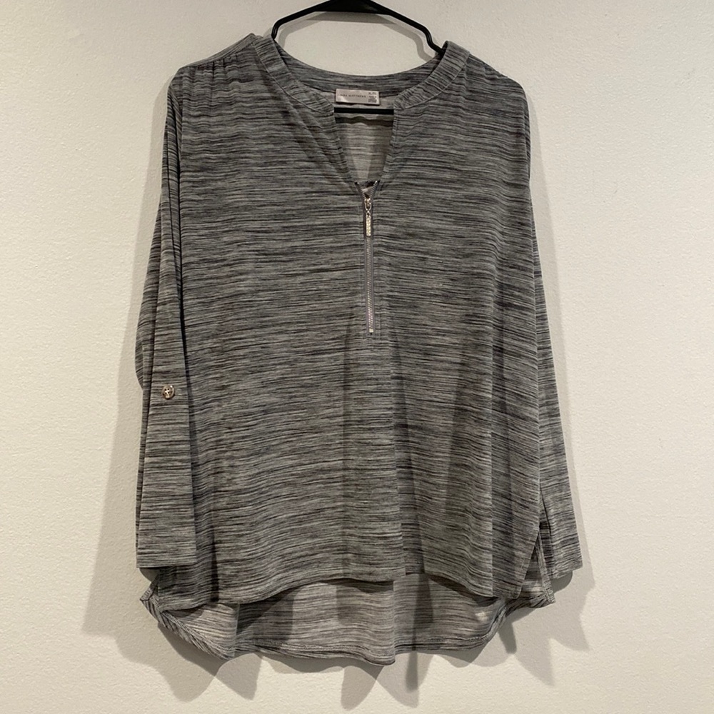 Linda Matthews Gray Heathered Long Sleeve Half-Zip Blouse -Size Extra Large (XL)